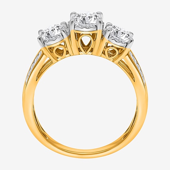 Love Lives Forever (I / I1) Womens 2 CT. T.W. Lab Grown White Diamond 10K Gold Side Stone 3-Stone Engagement Ring
