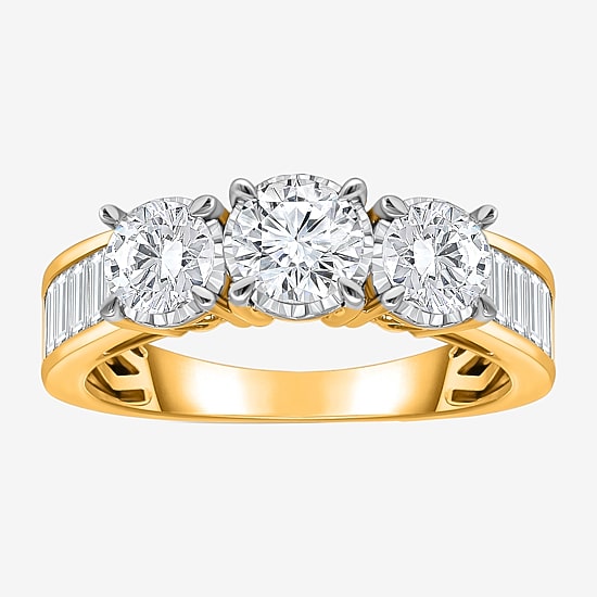 Love Lives Forever (I / I1) Womens 2 CT. T.W. Lab Grown White Diamond 10K Gold Side Stone 3-Stone Engagement Ring