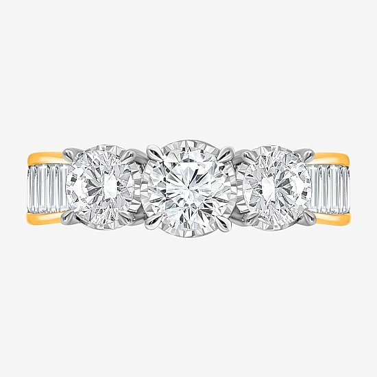Love Lives Forever (I / I1) Womens 2 CT. T.W. Lab Grown White Diamond 10K Gold Side Stone 3-Stone Engagement Ring