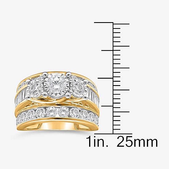 Love Lives Forever (I / I1) Womens 4 CT. T.W. Lab Grown White Diamond 10K Gold Round Side Stone 3-Stone Engagement Ring