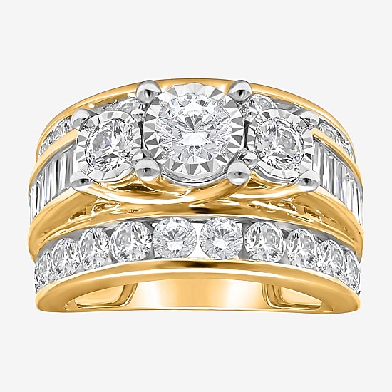 Love Lives Forever (I / I1) Womens 4 CT. T.W. Lab Grown White Diamond 10K Gold Round Side Stone 3-Stone Engagement Ring