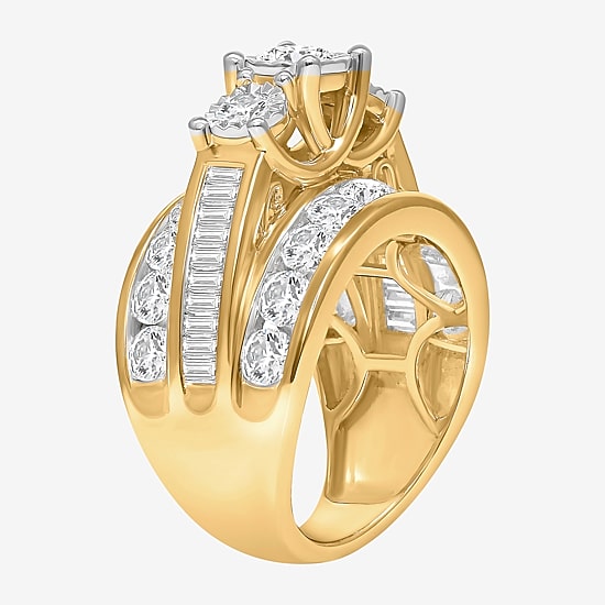 Love Lives Forever (I / I1) Womens 4 CT. T.W. Lab Grown White Diamond 10K Gold Round Side Stone 3-Stone Engagement Ring