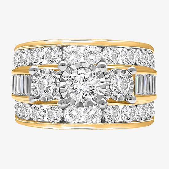 Love Lives Forever (I / I1) Womens 4 CT. T.W. Lab Grown White Diamond 10K Gold Round Side Stone 3-Stone Engagement Ring