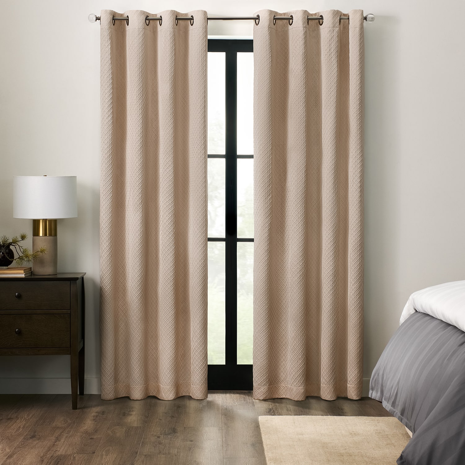 Fieldcrest Diamond Grommet Top Energy Saving 100% Blackout Single Curtain Panel