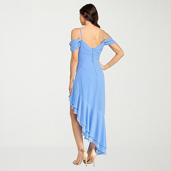 City Triangle Womens Juniors High-Low Sleeveless Off the Shoulder Fit + Flare Dress