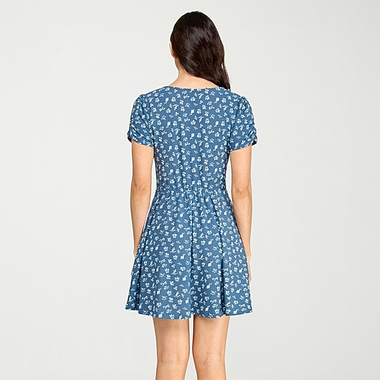 City Triangle Womens Juniors V Neck Short Sleeve Cap Fit + Flare Dress