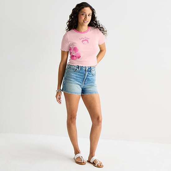 Grayson Threads, The Label Womens Juniors Crew Neck Short Sleeve Fitted Betty Boop Graphic T-Shirt
