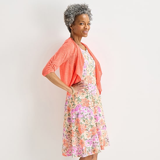 Perceptions Womens Floral Lace Jacket Dress