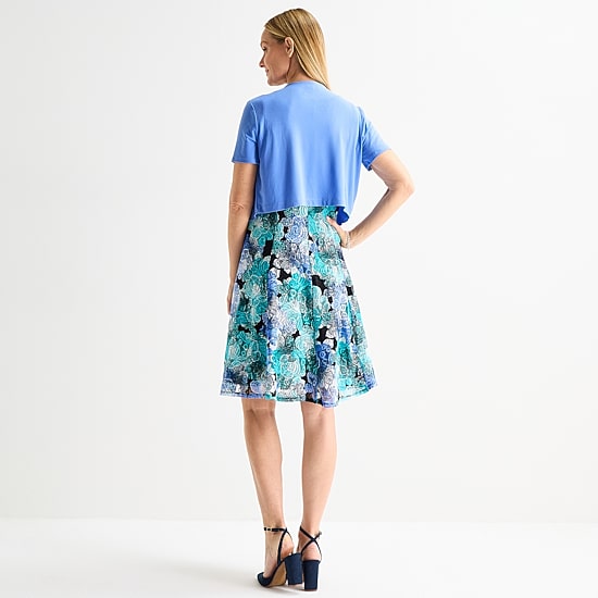 Perceptions Womens Floral Lace Jacket Dress