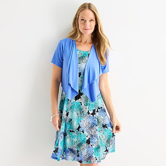 Perceptions Womens Floral Lace Jacket Dress