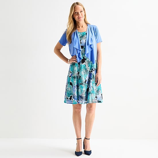 Perceptions Womens Floral Lace Jacket Dress