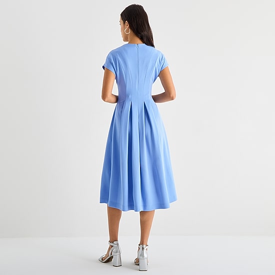 Danny & Nicole Womens Midi V Neck Short Sleeve Cap Fit + Flare Dress