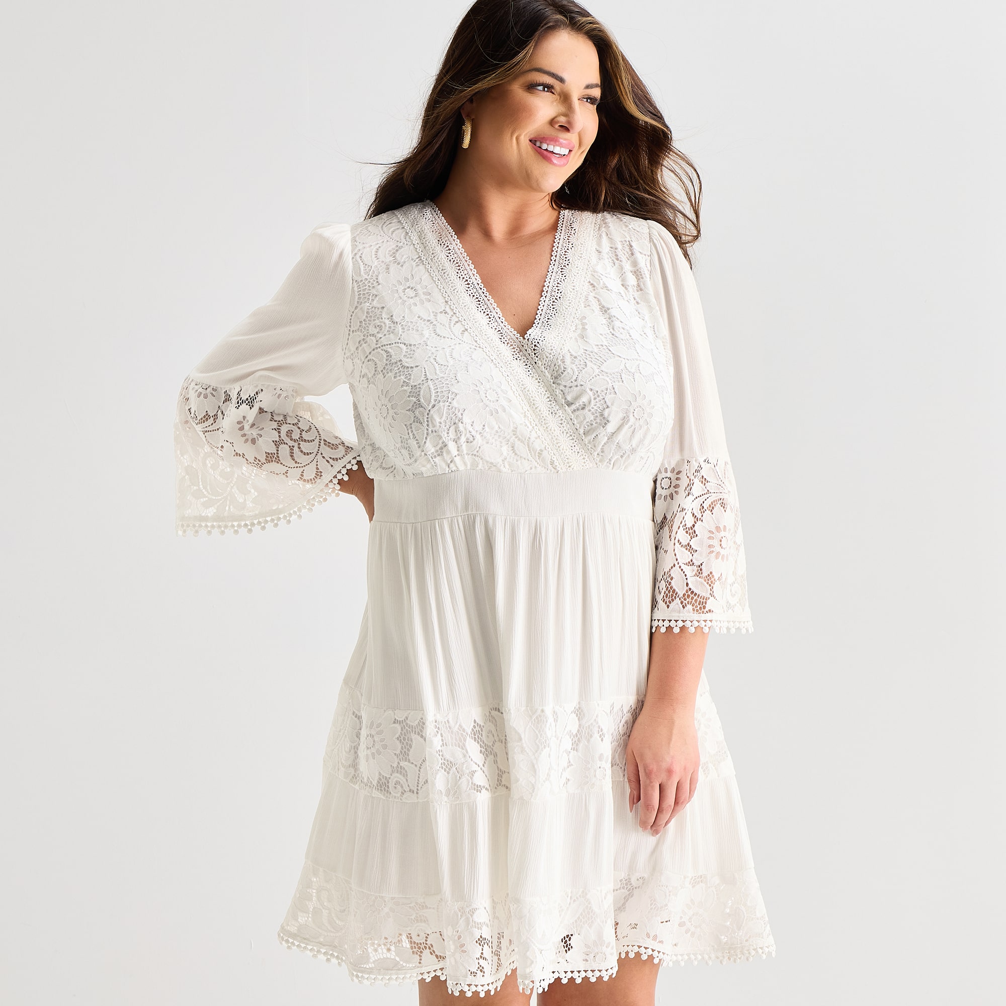 Isabel & Nina Womens Plus V Neck 3/4 Sleeve Bell Fit + Flare Dress