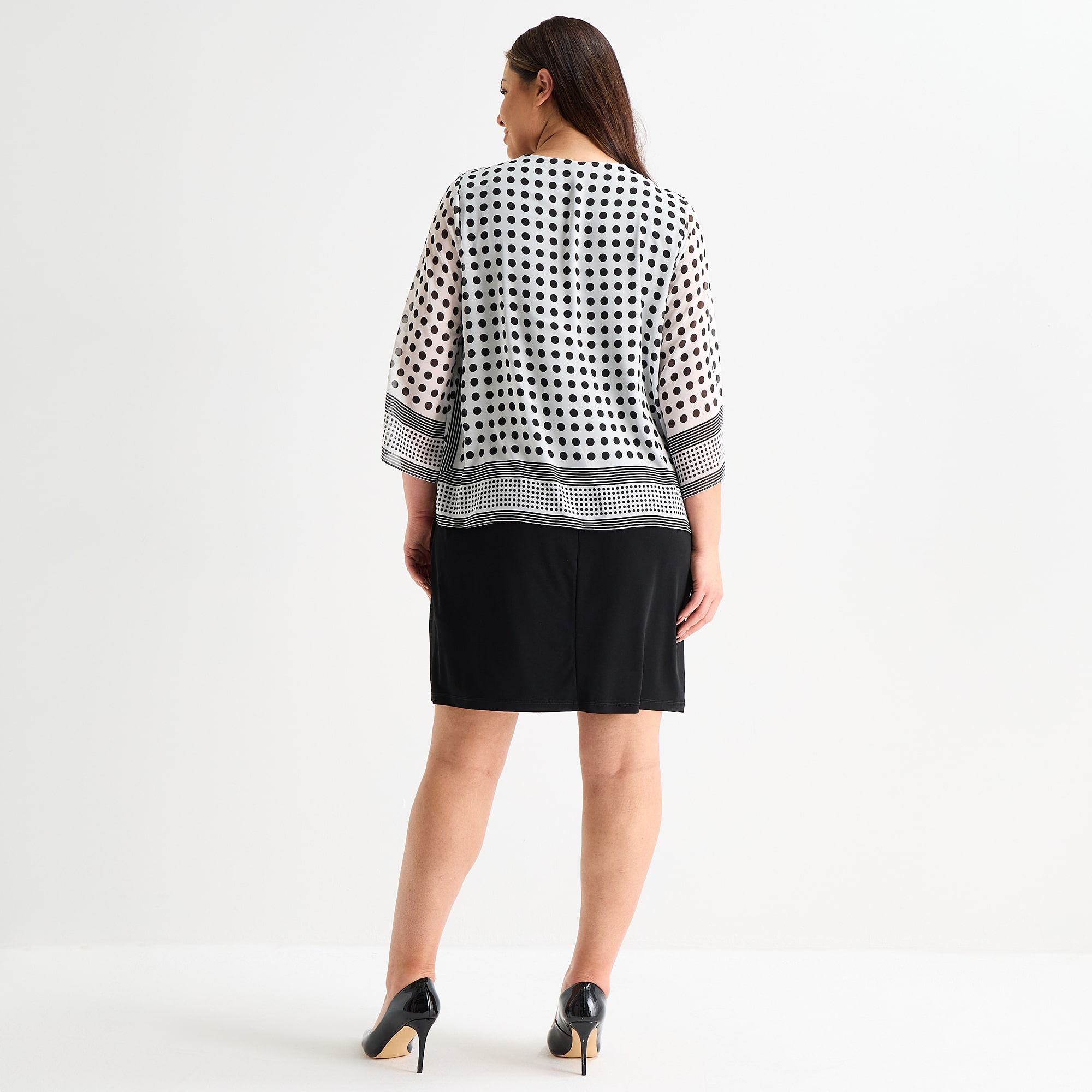 Studio 1 Womens Plus Dots Faux-Jacket Dress With Removable Necklace