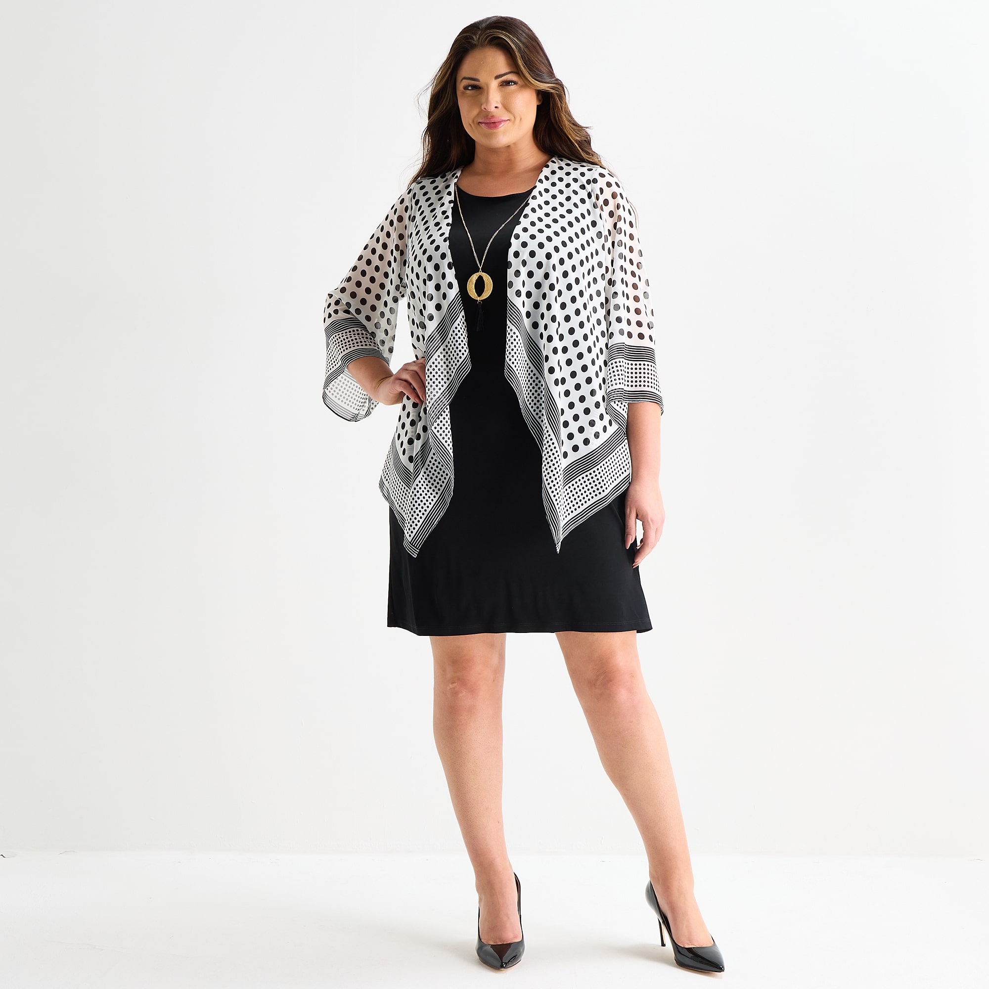Studio 1 Womens Plus Dots Faux-Jacket Dress With Removable Necklace