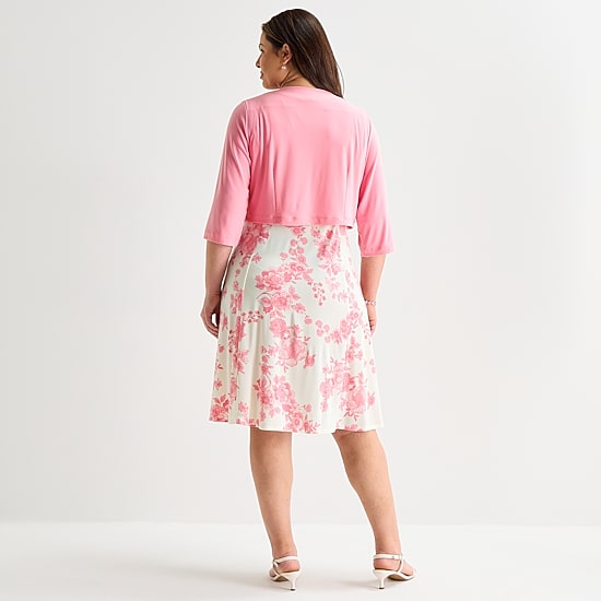 Danny & Nicole Womens Plus Midi Floral Jacket Dress