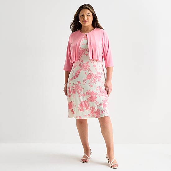 Danny & Nicole Womens Plus Midi Floral Jacket Dress