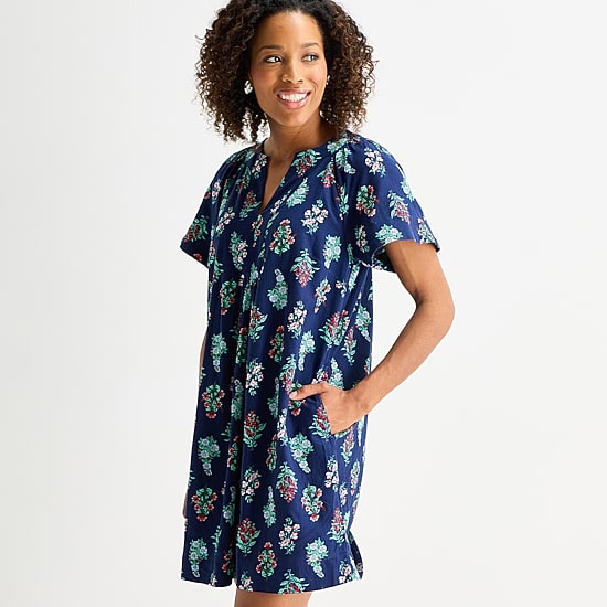 St. John's Bay Womens Tall Midi Split Crew Neck Short Sleeve A-Line Dress
