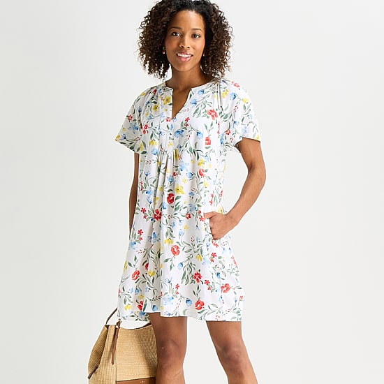 St. John's Bay Womens Tall Midi Split Crew Neck Short Sleeve A-Line Dress