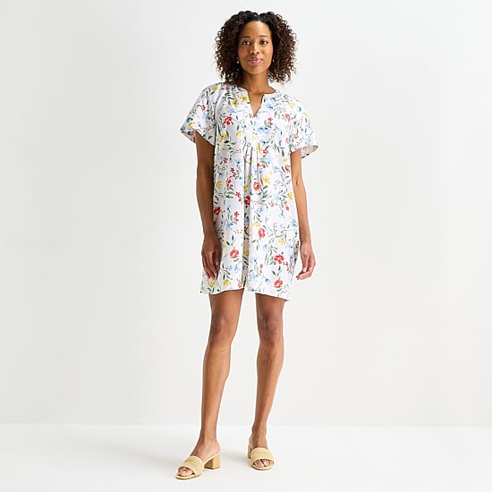 St. John's Bay Womens Tall Midi Split Crew Neck Short Sleeve A-Line Dress