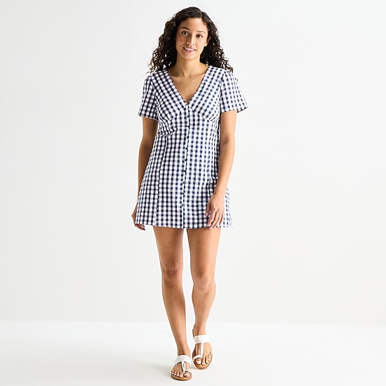 Forever 21 Womens Juniors V Neck Short Sleeve Babydoll Dress
