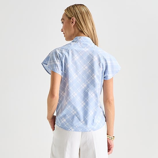 Liz Claiborne Womens Split Crew Neck Short Sleeve Blouse