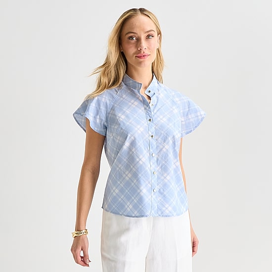 Liz Claiborne Womens Split Crew Neck Short Sleeve Blouse