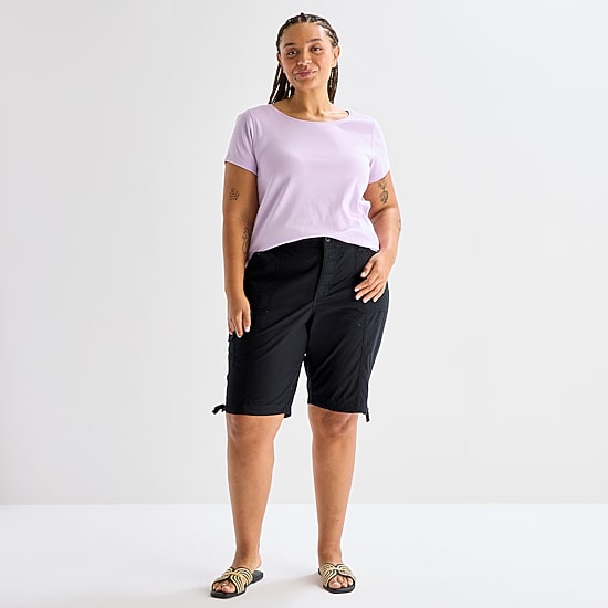 St. John's Bay Womens 12" Plus Adaptive Easy-on + Easy-off Cargo Bermuda Short
