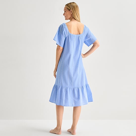 Liz Claiborne Womens Short Sleeve Square Neck Nightshirt