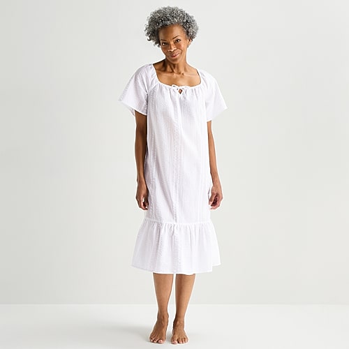 Liz Claiborne Womens Short Sleeve Square Neck Nightshirt, Xx-large, White