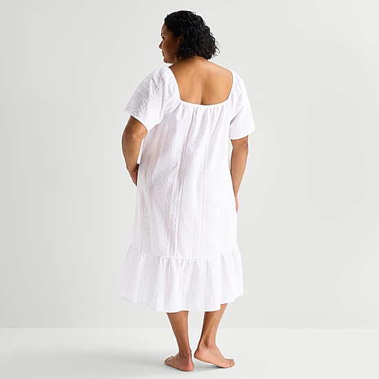 Liz Claiborne Womens Plus Short Sleeve Square Neck Nightshirt