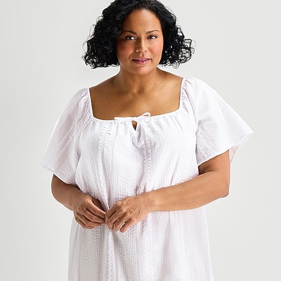 Liz Claiborne Womens Plus Short Sleeve Square Neck Nightshirt