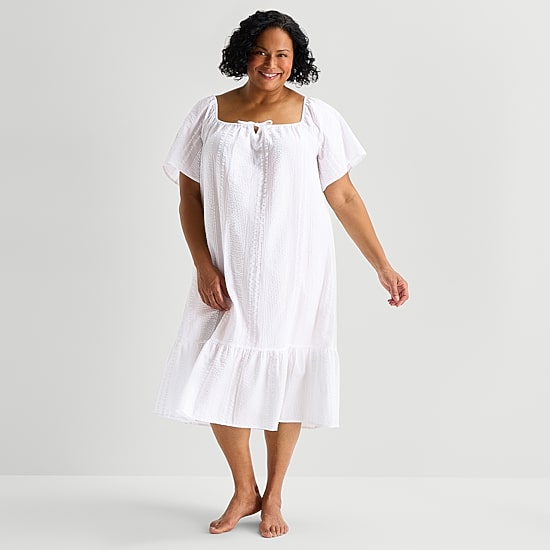 Liz Claiborne Womens Plus Short Sleeve Square Neck Nightshirt