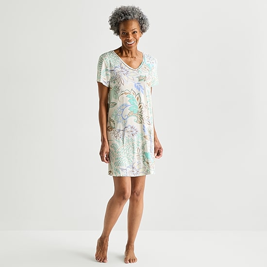 Liz Claiborne Cool and Calm Womens Short Sleeve Crew Neck Nightshirt
