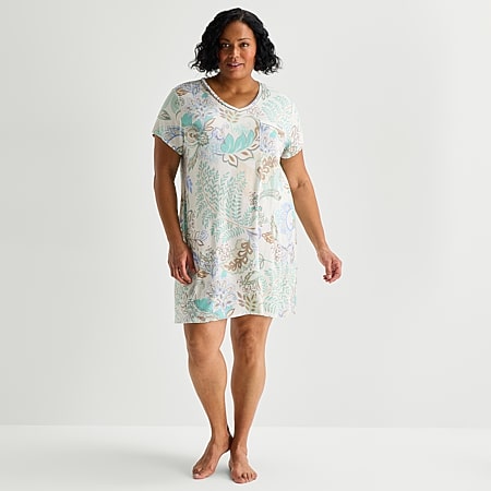 Augenstern Hanukkah-Doodle-Menorah Short Sleeve Nightgown – Soft Round Neck A-Line Pajama Dress For Women
