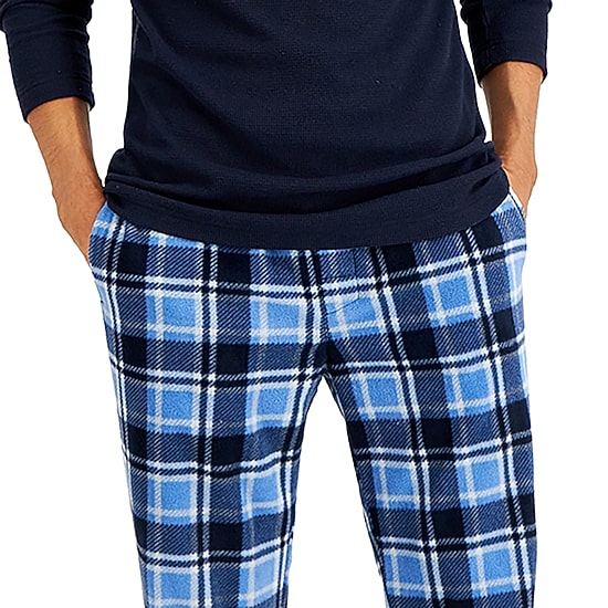 Hanes Mens Fleece Crew Neck Long Sleeve 2-pc. Pajama Set