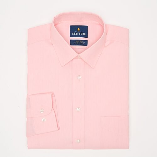 Stafford Smart Tech Mens Slim Fit Stretch Fabric Wrinkle Free Long Sleeve Dress Shirt In Pink