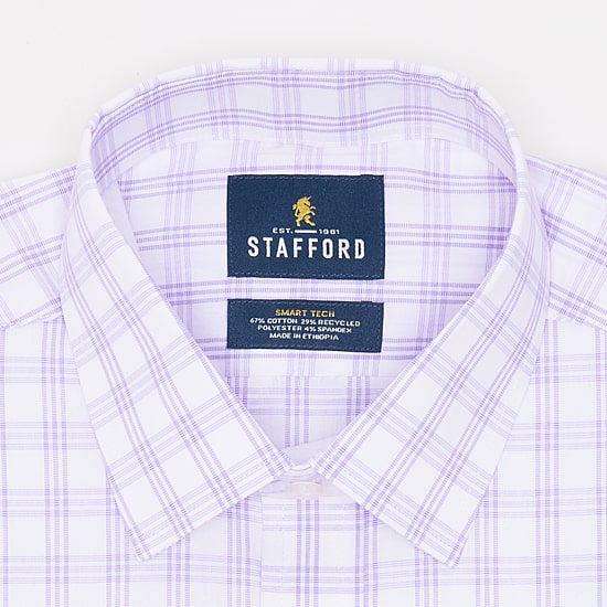Stafford Smart Tech Mens Slim Fit Stretch Fabric Wrinkle Free Long Sleeve Dress Shirt