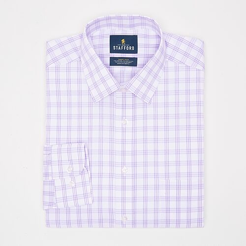 Stafford Smart Tech Mens Slim Fit Stretch Fabric Wrinkle Free Long Sleeve Dress Shirt, 18-18.5 34-35, Purple