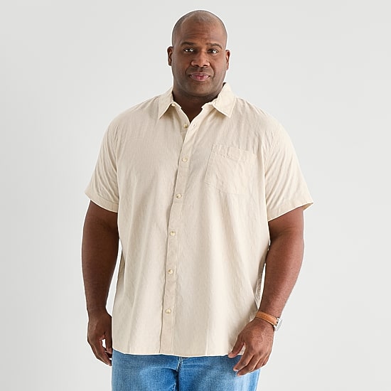 mutual weave Mens Easy-on + Easy-off Short Sleeve Regular Fit Button-Down Shirt
