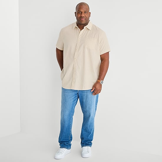 mutual weave Mens Easy-on + Easy-off Short Sleeve Regular Fit Button-Down Shirt