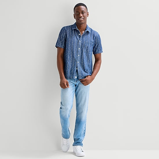 mutual weave Mens Short Sleeve Classic Fit Button-Down Shirt