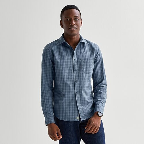 mutual weave Mens Long Sleeve Classic Fit Button-Down Shirt, X-large, Blue
