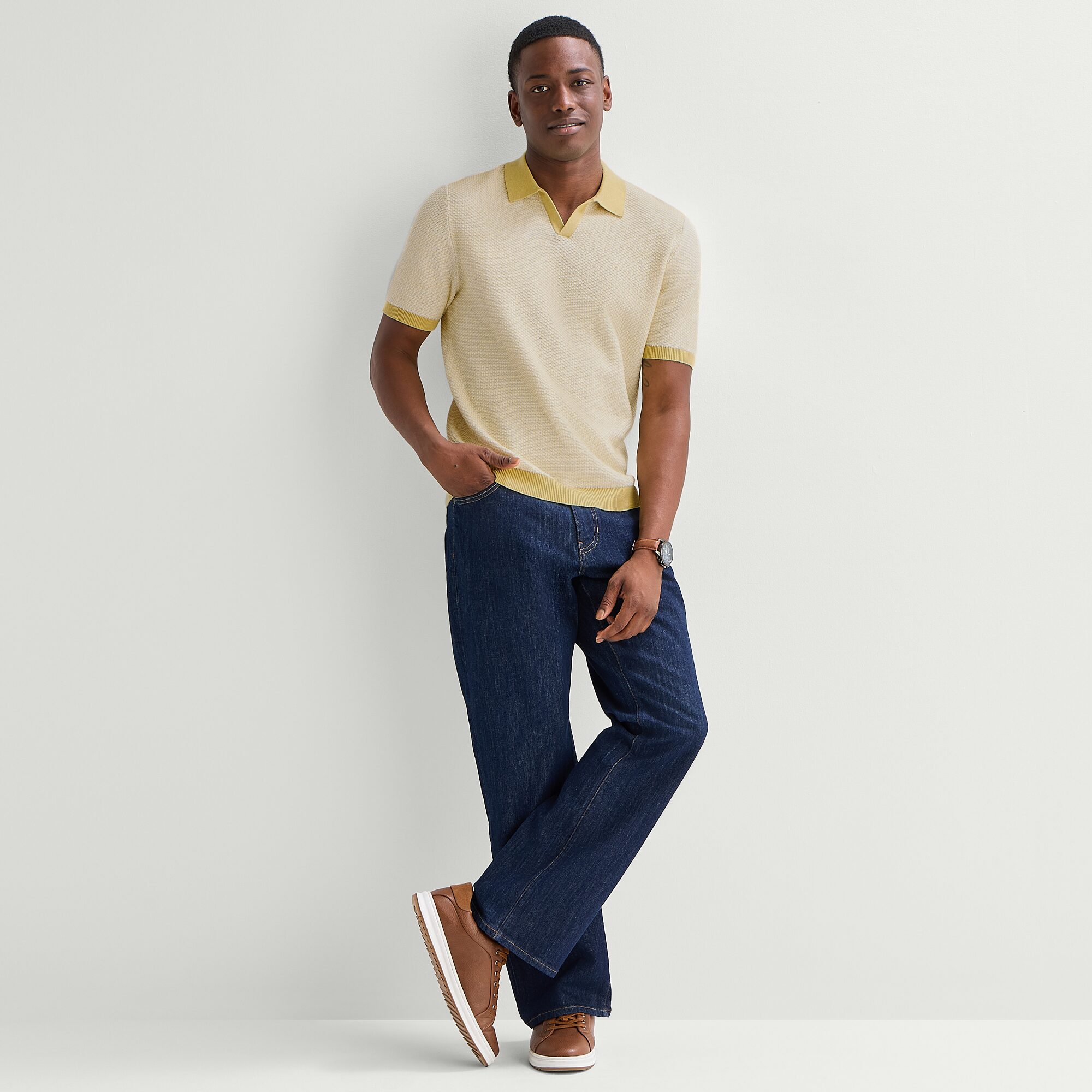mutual weave Mens Short Sleeve Polo Sweater