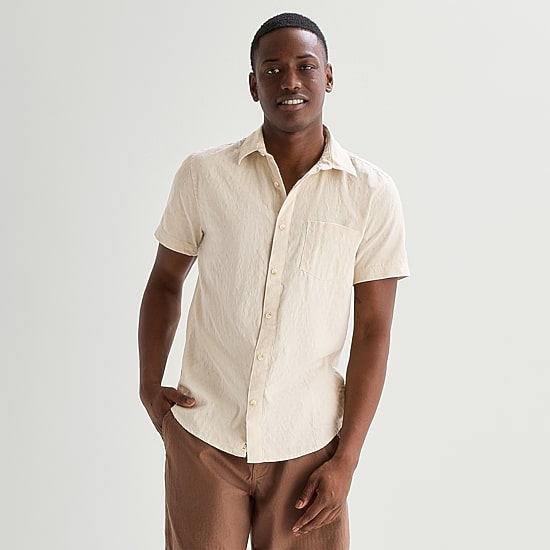 mutual weave Mens Easy-on + Easy-off Short Sleeve Classic Fit Button-Down Shirt