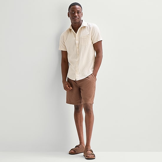 mutual weave Mens Easy-on + Easy-off Short Sleeve Classic Fit Button-Down Shirt