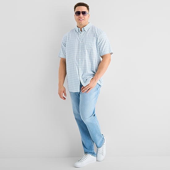 St. John's Bay Performance Mens Short Sleeve Classic Fit Big and Tall Button-Down Shirt