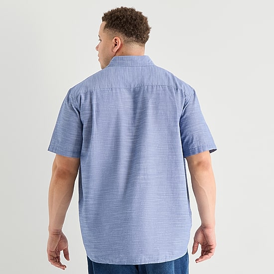 St. John's Bay Slub Mens Short Sleeve Classic Fit Big and Tall Button-Down Shirt