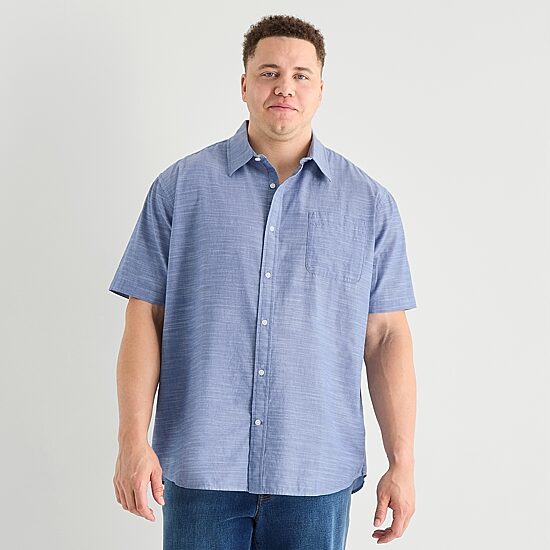 St. John's Bay Slub Mens Short Sleeve Classic Fit Big and Tall Button-Down Shirt