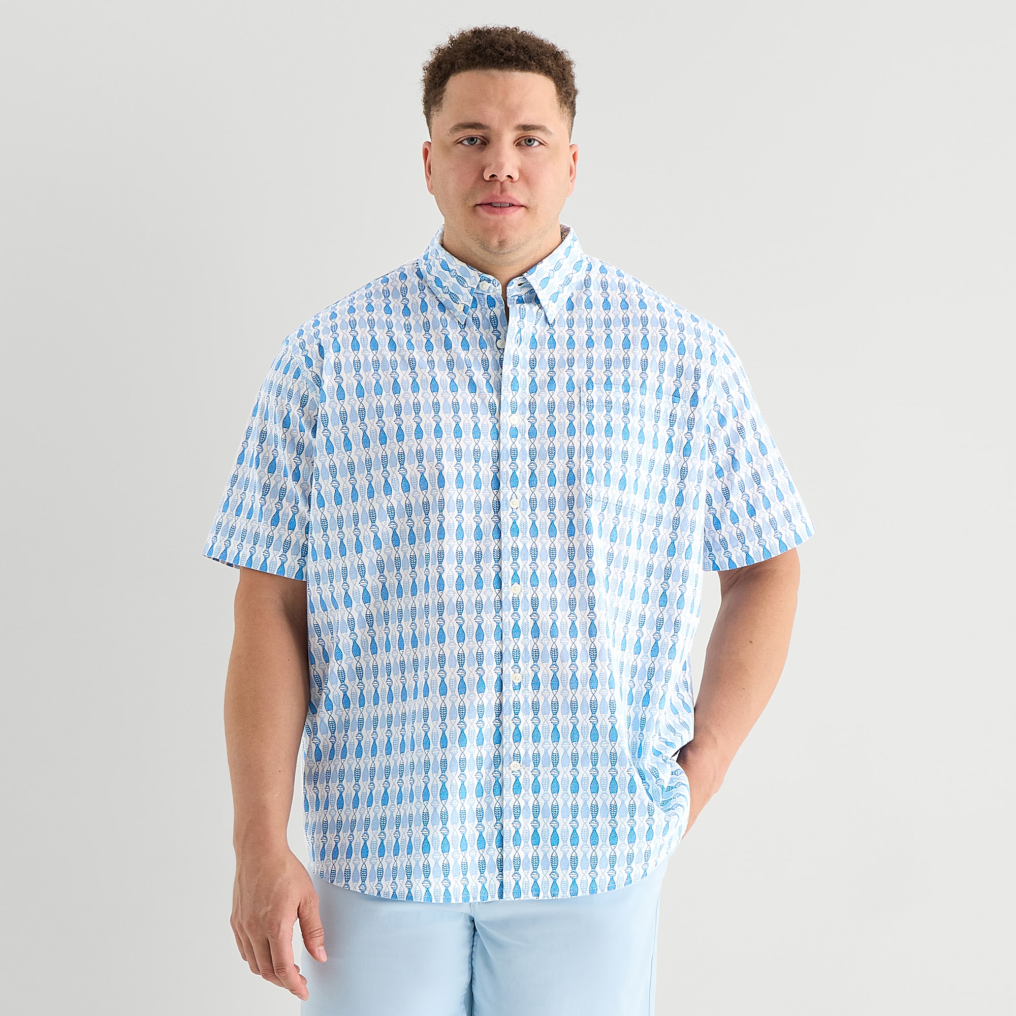 St. John's Bay Chambray Mens Short Sleeve Classic Fit Big and Tall Button-Down Shirt